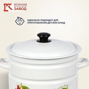 Кастрюля эмалированная сталь, 10 л, с крышкой, крышка сталь, цилиндрическая, Керченский металлургический завод, Палитра вкуса, 41804-222/6-У2, белая