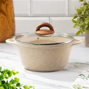 Кастрюля алюминий, антипригарное покрытие, 2 л, с крышкой, крышка стекло, Гурман, Estima, ГМк203 ЭБИ, бежевая, индукция