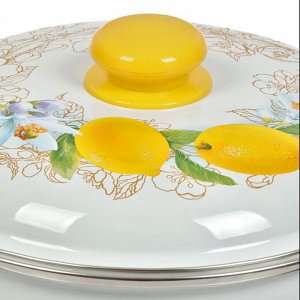 Кастрюля эмалированная сталь, 5.5 л, с крышкой, крышка сталь, сферический, Сибирские товары, Лимоны, 3MC221P, индукция