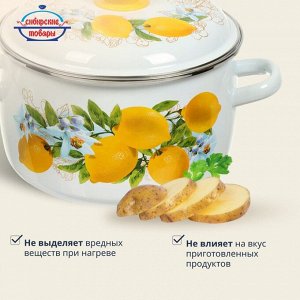 Кастрюля эмалированная сталь, 5.5 л, с крышкой, крышка сталь, сферический, Сибирские товары, Лимоны, 3MC221P, индукция