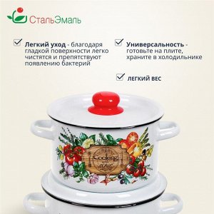 Набор посуды эмалированная сталь, 3 предмета, кастрюли 1.5,2.9,4.5 л, индукция, СтальЭмаль, Смак, 1с144