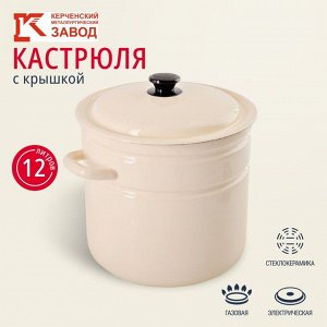 Кастрюля эмалированная сталь, 12 л, с крышкой, крышка сталь, цилиндрическая, Керченский металлургический завод, 41804-242-У2