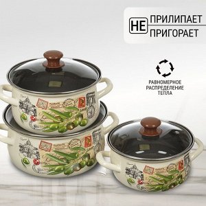Набор посуды эмалированная сталь, 6 предметов, кастрюли 2,3,4 л, Керченский металлургический завод, Римские каникулы - Экстра