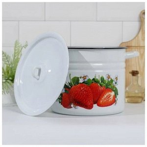 Кастрюля эмалированная сталь, 8 л, с крышкой, крышка сталь, цилиндрическая, Сибирские товары, Клубника садовая, С1620*59