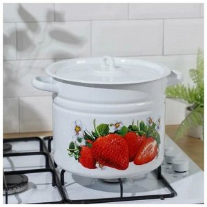 Кастрюля эмалированная сталь, 8 л, с крышкой, крышка сталь, цилиндрическая, Сибирские товары, Клубника садовая, С1620*59