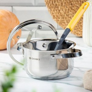 Кастрюля нержавеющая сталь, 1.9 л, крышка стекло, Daniks, Элегант, GS-01338-16CA-2, индукция