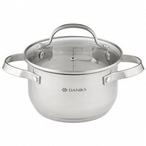 Кастрюля нержавеющая сталь, 1.9 л, крышка стекло, Daniks, Элегант, GS-01338-16CA-2, индукция