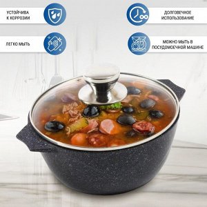 Кастрюля алюминий, антипригарное покрытие, 3 л, с крышкой, крышка стекло, Мечта, Гранит star, 43803