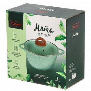 Кастрюля алюминий, антипригарное покрытие, 5 л, с крышкой, крышка стекло, Гурман, Мята, ГМк503МЛ, индукция