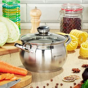 Кастрюля нержавеющая сталь, 1.9 л, крышка стекло, Daniks, Классика, SD-16, индукция