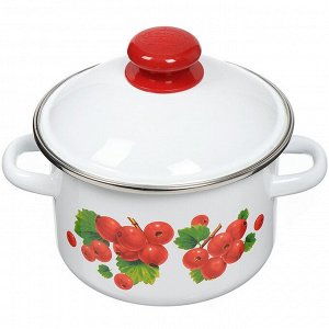 Кастрюля эмалированная сталь, 2 л, с крышкой, крышка сталь, цилиндрическая, Сибирские товары, Калина красная, 1MD161M, индукция