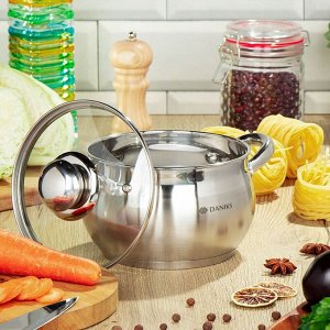 Кастрюля нержавеющая сталь, 1.9 л, крышка стекло, Daniks, Классика, SD-16, индукция
