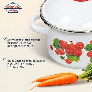 Кастрюля эмалированная сталь, 2 л, с крышкой, крышка сталь, цилиндрическая, Сибирские товары, Калина красная, 1MD161M, индукция