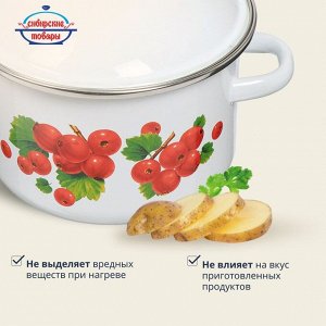Кастрюля эмалированная сталь, 2 л, с крышкой, крышка сталь, цилиндрическая, Сибирские товары, Калина красная, 1MD161M, индукция