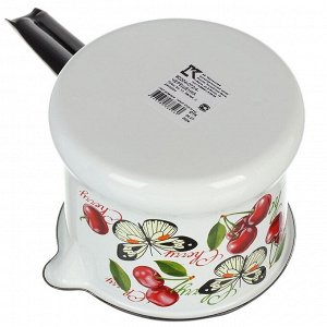 Ковш сталь, эмалированное покрытие, 1 л, крышка сталь, стальная ручка, индукция, Керченский металлургический завод, Черешенка, 90204-072/4, белый