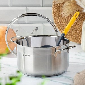 Кастрюля нержавеющая сталь, 6.1 л, крышка стекло, Daniks, Нолан, GS-01363-24CA, индукция