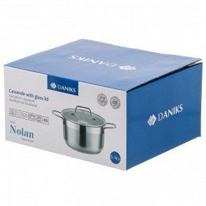 Кастрюля нержавеющая сталь, 6.1 л, крышка стекло, Daniks, Нолан, GS-01363-24CA, индукция