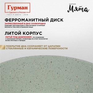 Сковорода литой алюминий, 28 см, антипригарное покрытие, Гурман, Мята, индукция, ГМ2801МЛ