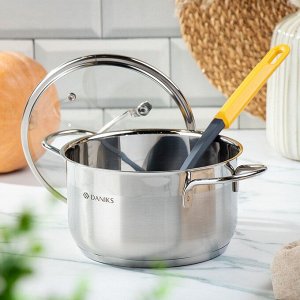 Кастрюля нержавеющая сталь, 2.6 л, с крышкой, крышка стекло, Daniks, Нолан, GS-01363-18CA, индукция