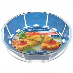 Форма для запекания стекло, 26.4х26.4х5.8 см, 2.1 л, круглая, Daniks