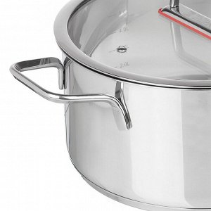 Кастрюля нержавеющая сталь, 6.8 л, с крышкой, крышка стекло, Taller, Тенденси, TR-17275, индукция