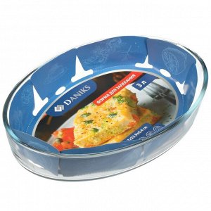 Форма для запекания стекло, 34.7х23.9х6.4 см, 3 л, овальная, Daniks, OCT-NR1509