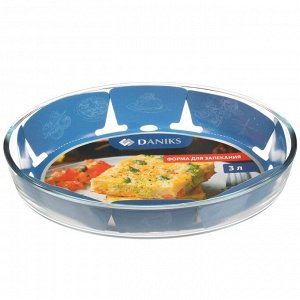 Форма для запекания стекло, 34.7х23.9х6.4 см, 3 л, овальная, Daniks, OCT-NR1509