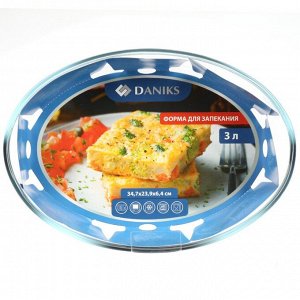 Форма для запекания стекло, 34.7х23.9х6.4 см, 3 л, овальная, Daniks, OCT-NR1509