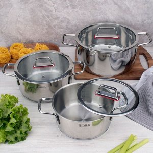 Кастрюля нержавеющая сталь, 2 л, с крышкой, крышка стекло, Taller, Тенденси, 17272, индукция