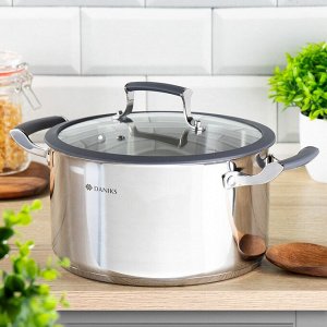 Кастрюля нержавеющая сталь, 5.7 л, с крышкой, крышка стекло, Daniks, Верма, CW-S071-24, индукция