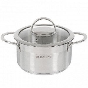 Кастрюля нержавеющая сталь, 1.8 л, крышка стекло, Daniks, Бонн, GS-01319-16CA, индукция