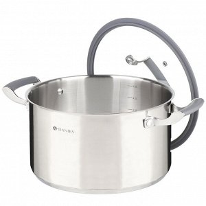 Кастрюля нержавеющая сталь, 5.7 л, с крышкой, крышка стекло, Daniks, Верма, CW-S071-24, индукция