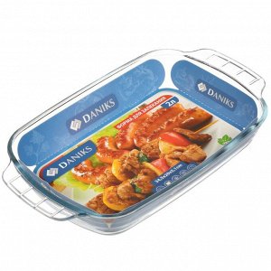 Форма для запекания стекло, 20.2х34.5х5.2 см, 2 л, прямоугольная, Daniks