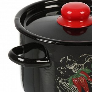 Кастрюля эмалированная сталь, 2.9 л, с крышкой, крышка сталь, цилиндрическая, СтальЭмаль, Помидорки, 1с16с/1, индукция