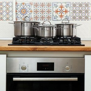 Кастрюля нержавеющая сталь, 1.8 л, крышка стекло, Daniks, Бонн, GS-01319-16CA, индукция