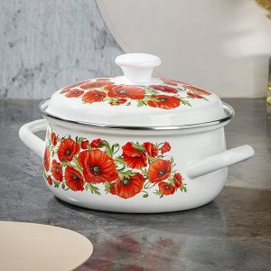 Кастрюля эмалированная сталь, 2 л, крышка сталь, сферический, Daniks, Маковый цвет, 61904-102/6-У