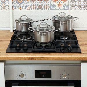 Кастрюля нержавеющая сталь, 1.8 л, крышка стекло, Daniks, Бонн, GS-01319-16CA, индукция