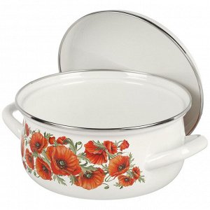 Кастрюля эмалированная сталь, 2 л, крышка сталь, сферический, Daniks, Маковый цвет, 61904-102/6-У