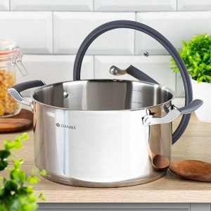 Кастрюля нержавеющая сталь, 5.7 л, с крышкой, крышка стекло, Daniks, Верма, CW-S071-24, индукция