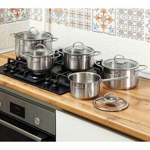 Кастрюля нержавеющая сталь, 1.8 л, крышка стекло, Daniks, Бонн, GS-01319-16CA, индукция