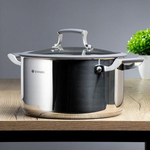 Кастрюля нержавеющая сталь, 5.7 л, с крышкой, крышка стекло, Daniks, Верма, CW-S071-24, индукция