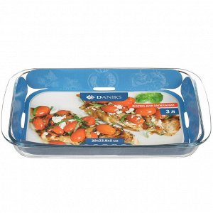 Форма для запекания стекло, 23.8х39.5х5 см, 3 л, прямоугольная, Daniks