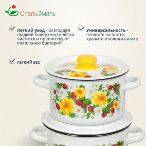 Набор посуды эмалированная сталь, 3 предмета, кастрюли 1.5,2.9,4.5 л, индукция, СтальЭмаль, Земляника, 1с144