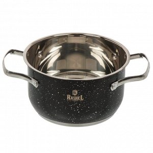 Кастрюля нержавеющая сталь, 2.6 л, с крышкой, крышка стекло, RasheL, R-206v, индукция