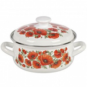 Кастрюля эмалированная сталь, 2 л, крышка сталь, сферический, Daniks, Маковый цвет, 61904-102/6-У