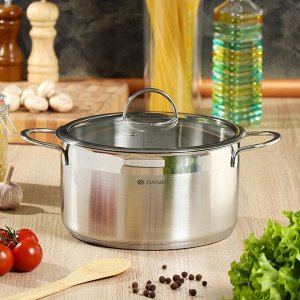 Кастрюля нержавеющая сталь, 5.8 л, крышка стекло, Daniks, Бонн, GS-01319-24CA, индукция