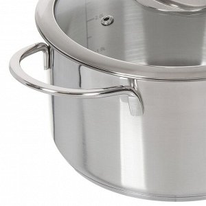 Кастрюля нержавеющая сталь, 3.4 л, крышка стекло, Daniks, Бонн, GS-01319-20CA, индукция