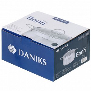 Кастрюля нержавеющая сталь, 3.4 л, крышка стекло, Daniks, Бонн, GS-01319-20CA, индукция