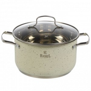 Кастрюля нержавеющая сталь, 4.7 л, крышка стекло, RasheL, R-407в, индукция