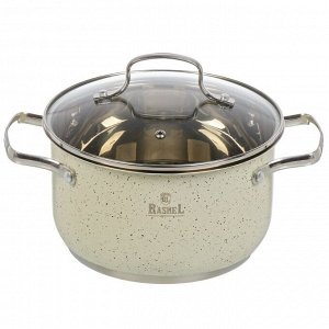 Кастрюля нержавеющая сталь, 3.6 л, крышка стекло, RasheL, R-306в, индукция